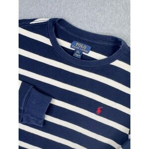 Polo Ralph Lauren Shirt Boys XL 18-20 Blue White Striped Cotton Long Sleeve Pony